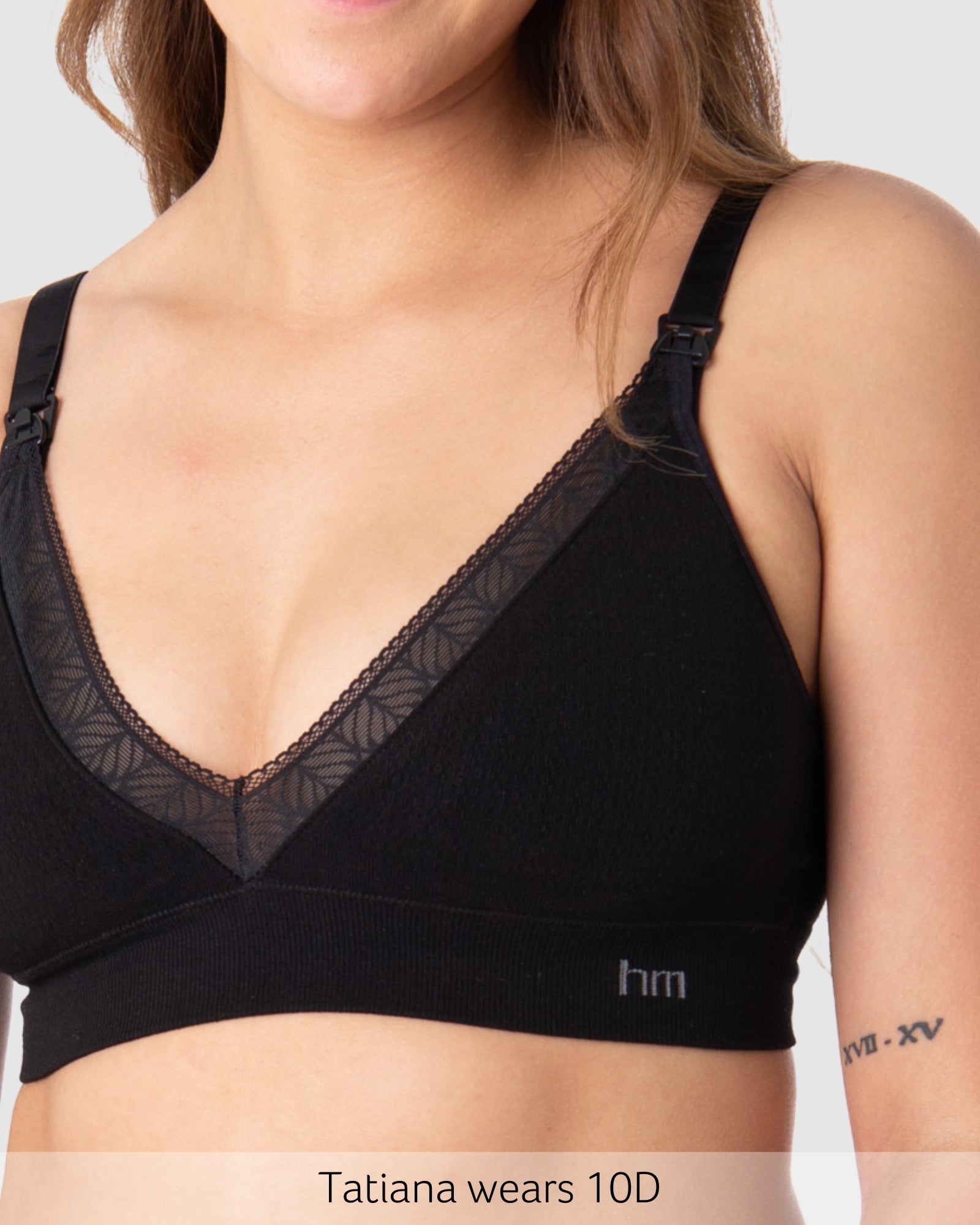 Close Up of Caress Bamboo Wirefree Nursing Bra in Black