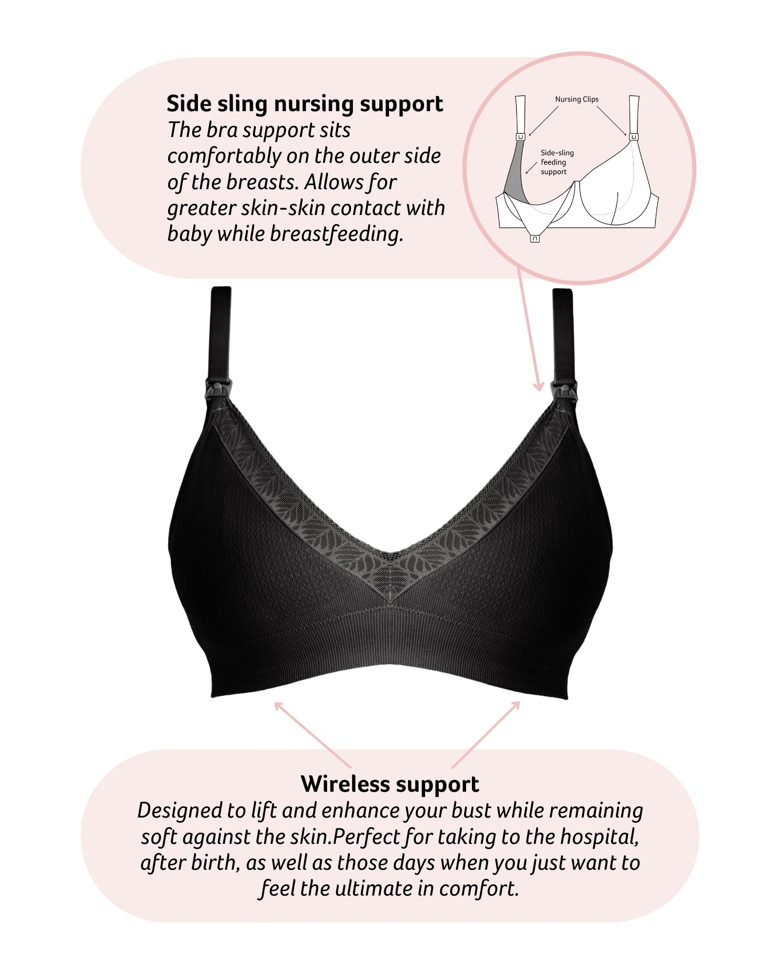 Technical Features of Caress Bamboo Wirefree Nursing Bra in Black