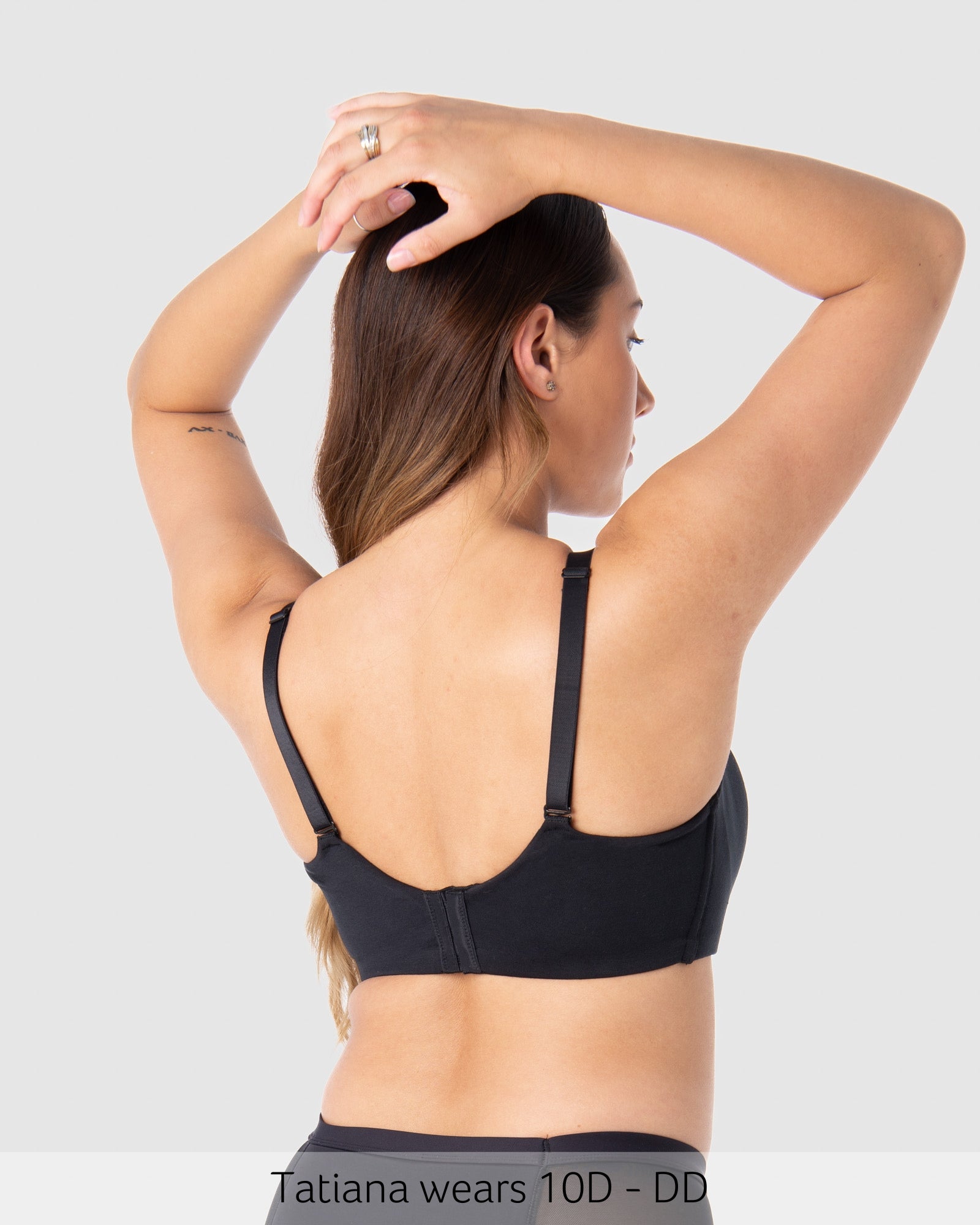 Straps worn regular on Embrace Leakproof Contour Nursing Bra in Black