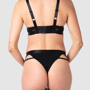 Rear view of Hotmilk Lingerie's Goddess G-string, worn by Kami, an expectant mother of 2. Experience comfort and allure seamlessly combined, showcasing that style never needs to be compromised