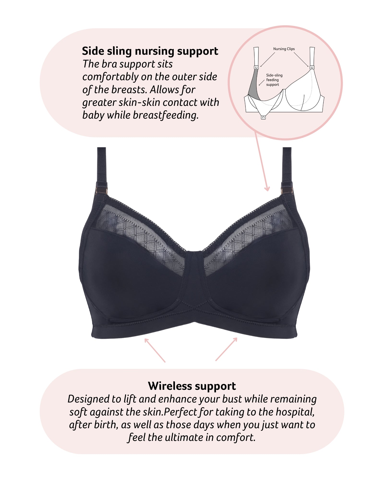 Technical Features on Lunar Eclipse Nursing Bra - Black