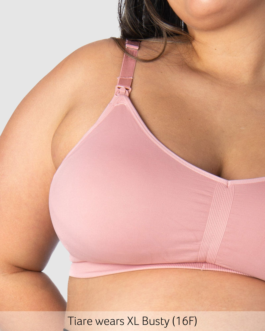 Close up of My Necessity Wirefree Busty Nursing Bra in Blush