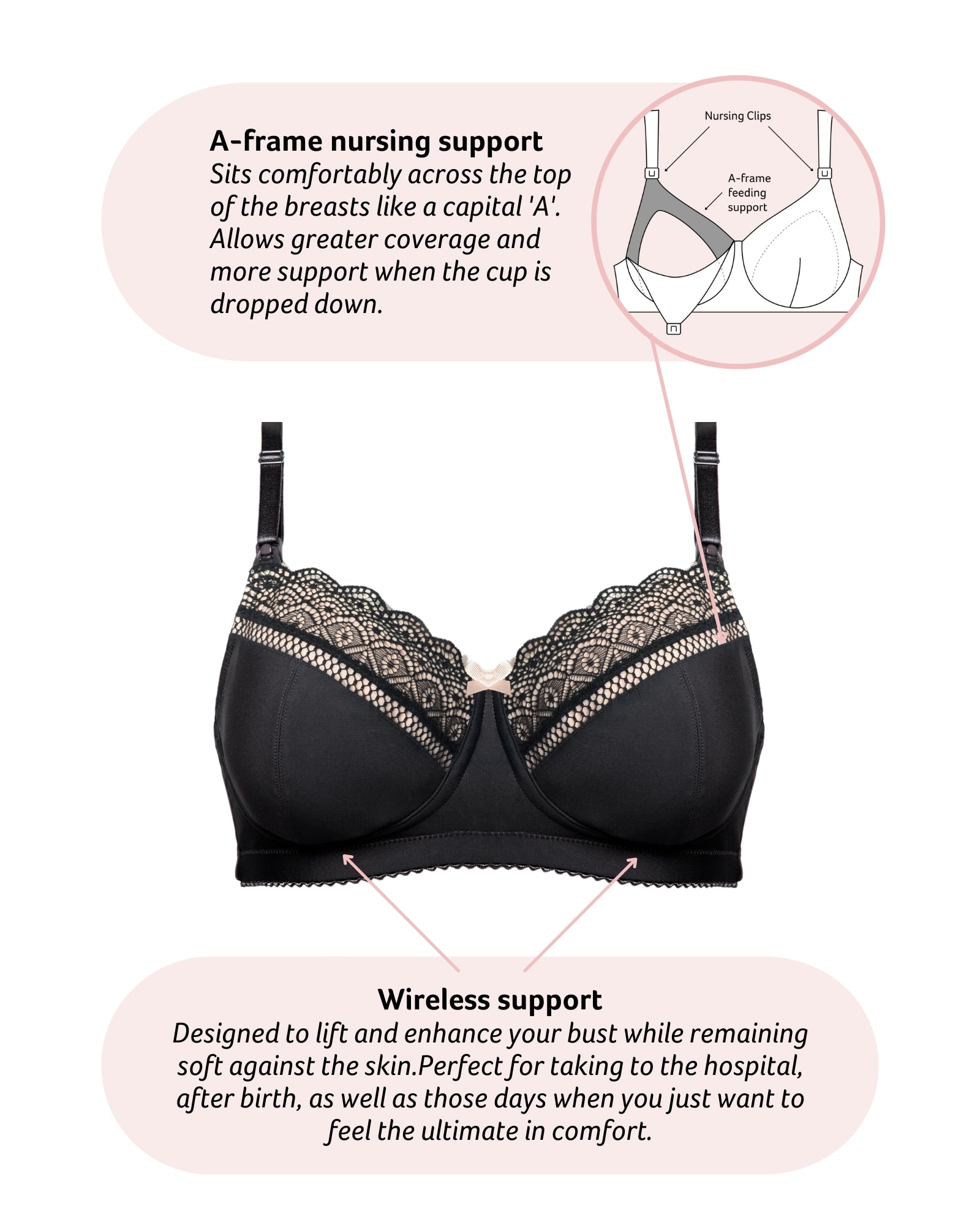 Features of Show Off Wirefree Nursing Bra in Black