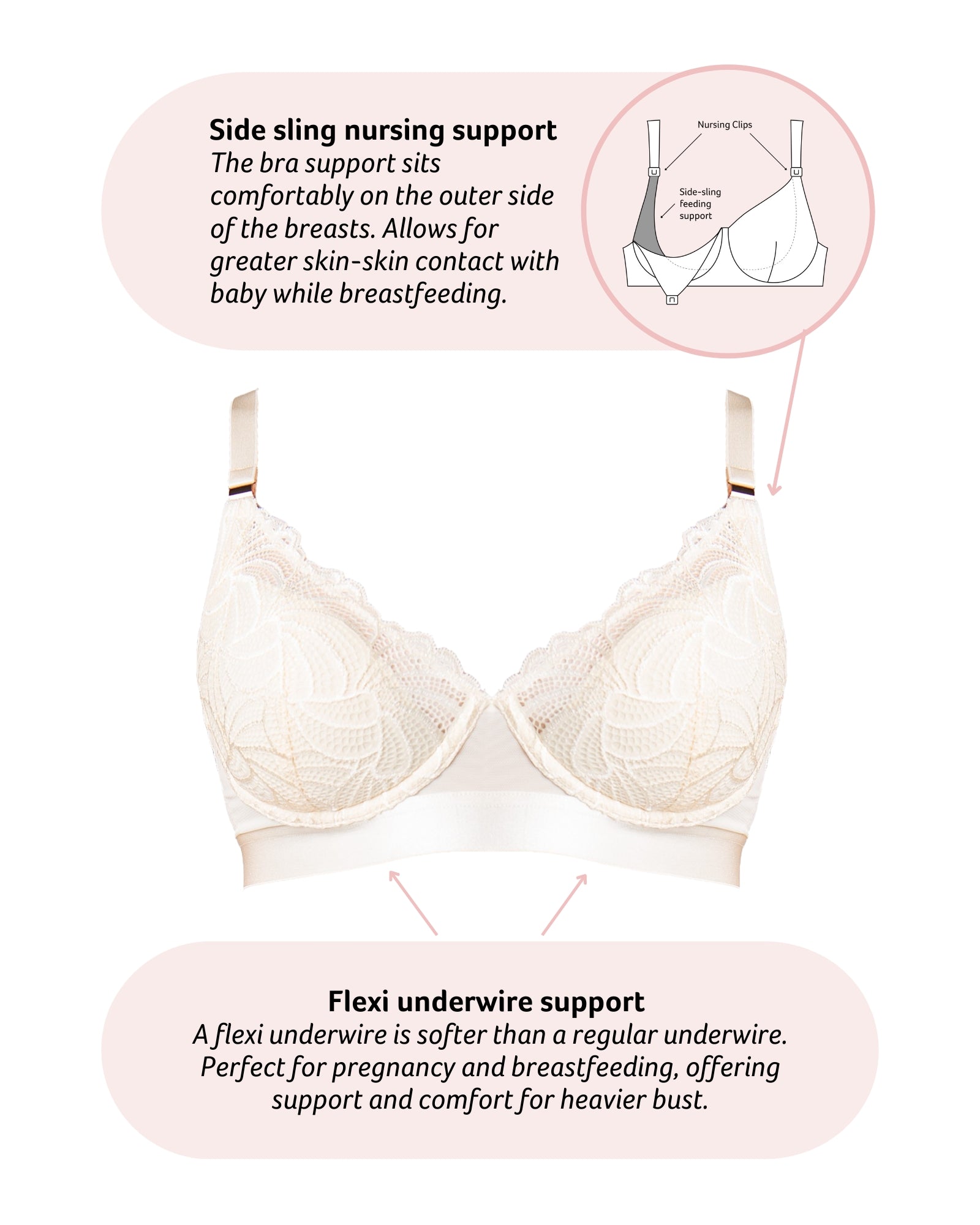 Technical details of Warrior Plunge Nursing Bra - Ivory