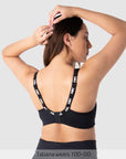 Straps worn regular on Zen Contour Wirefree Nursing Sports Bra in Black