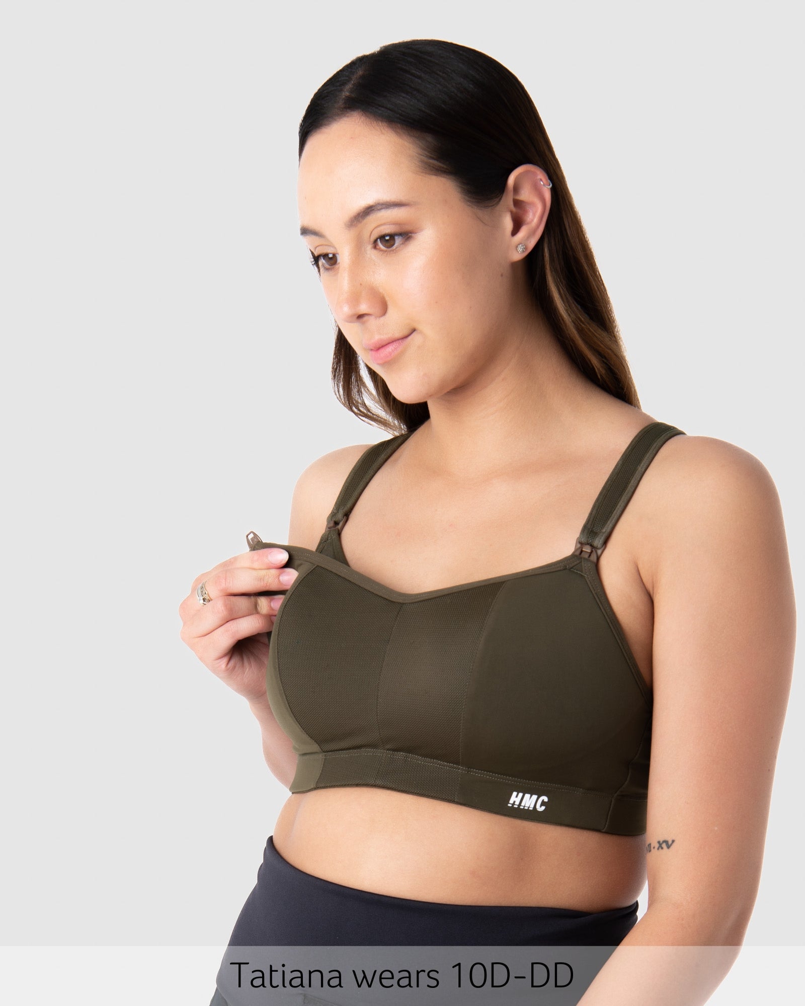 Nursing Clip featured on Zen Contour Wirefree Sports Bra in Olive