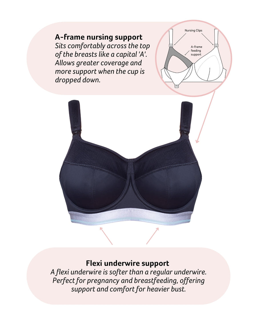 Technical features of Reactivate Sports Nursing Bra with Flexi Underwire in Black 